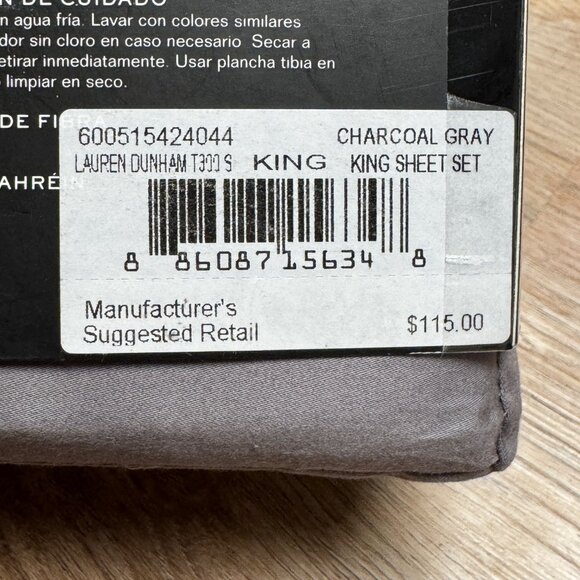 Ralph Lauren Charcoal Gray King Dunham Sateen Sheet Set Fitted Flat Pillowcases - Picture 4 of 7